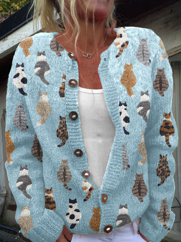 Charlotte | Cardigan en maille imprimé chats