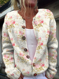 Kerensa | Cardigan en grosse maille fleurs roses