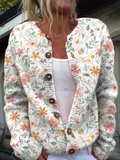 Greta | Cardigan en maille fleurs aquarelle