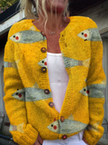 Anouk | Cardigan en maille jaune imprimé poissons