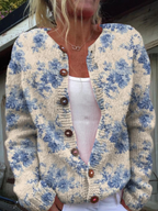 Daysie | Cardigan en maille fleurs bleues vintage