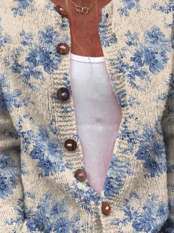 Daysie | Cardigan en maille fleurs bleues vintage
