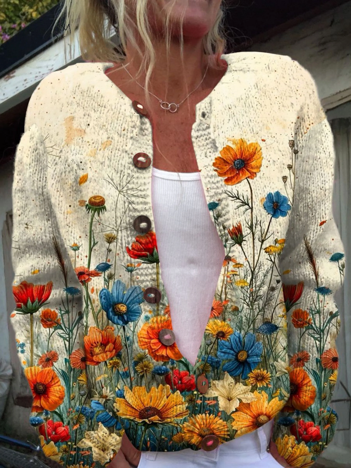 Tansy | Cardigan en maille imprimé fleurs des champs