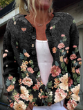 Kivara | Cardigan en maille noir imprimé botanique