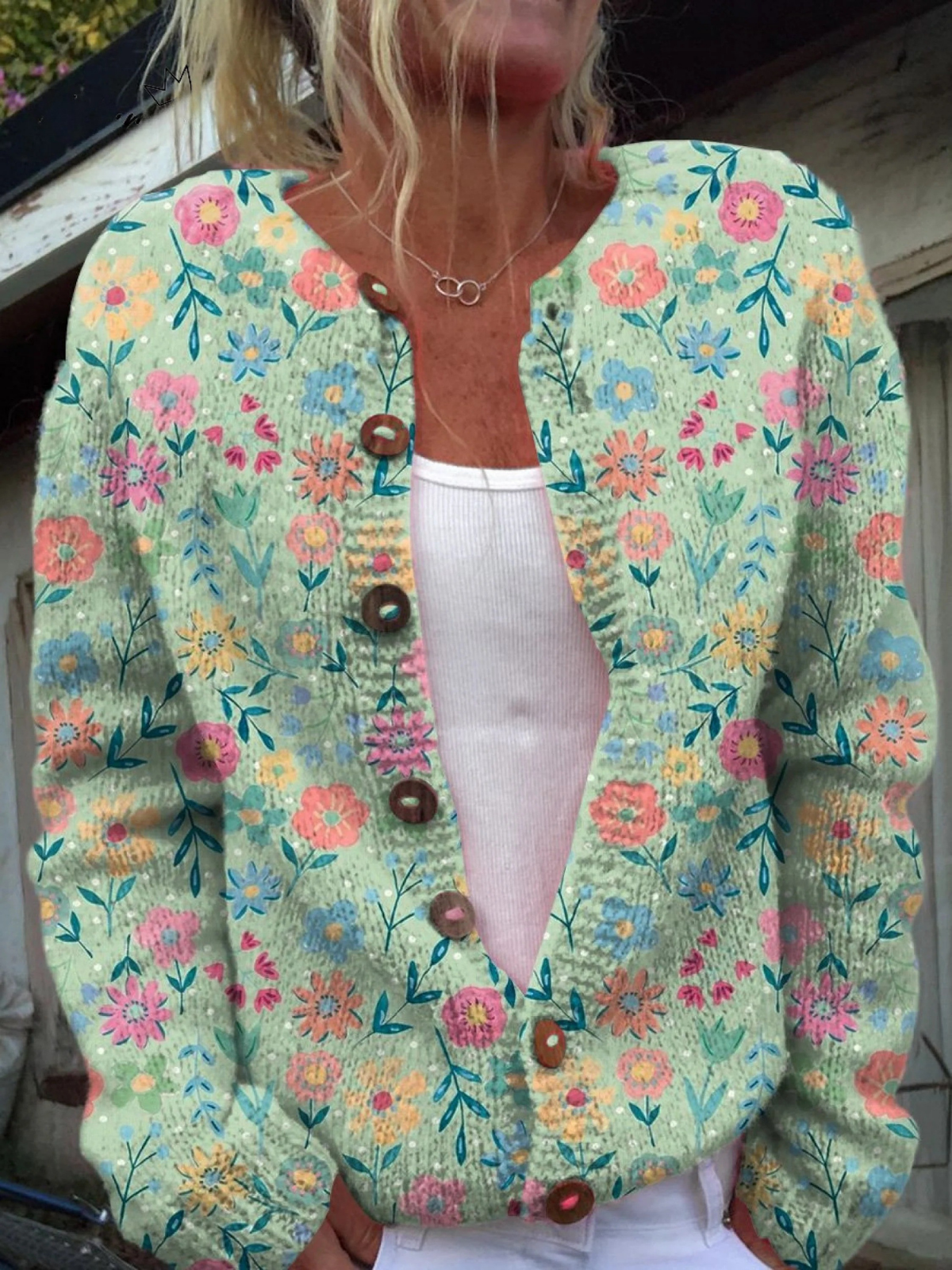 Foxfield | Cardigan en maille fleurs pastel