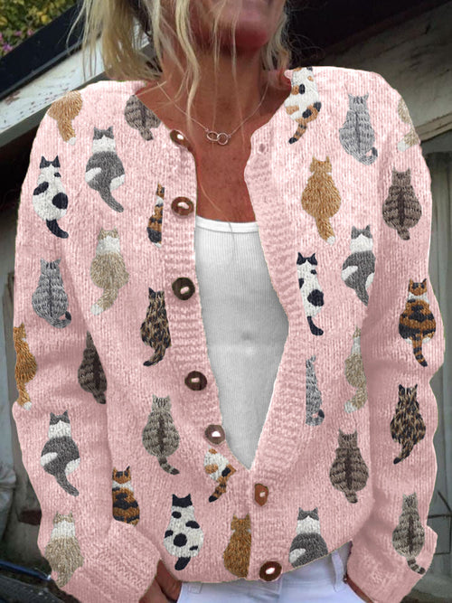 Charlotte | Cardigan en maille imprimé chats