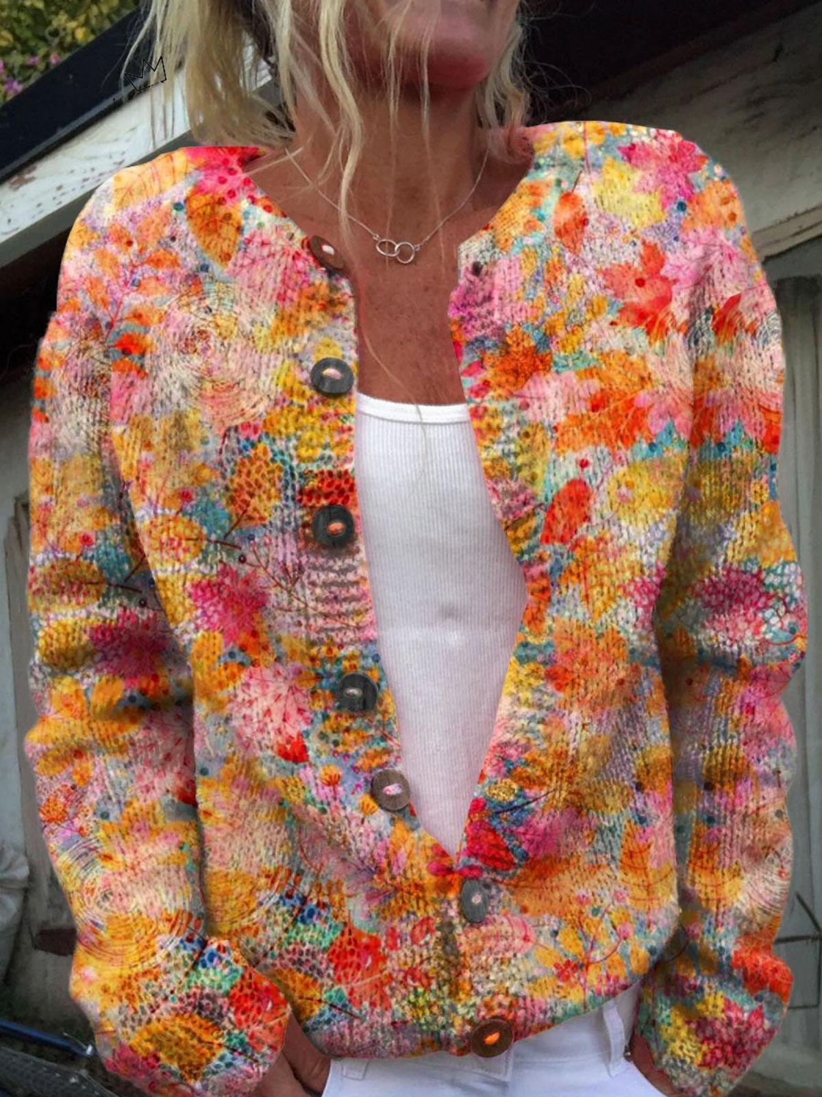 Helena | Cardigan en maille imprimé floral peint
