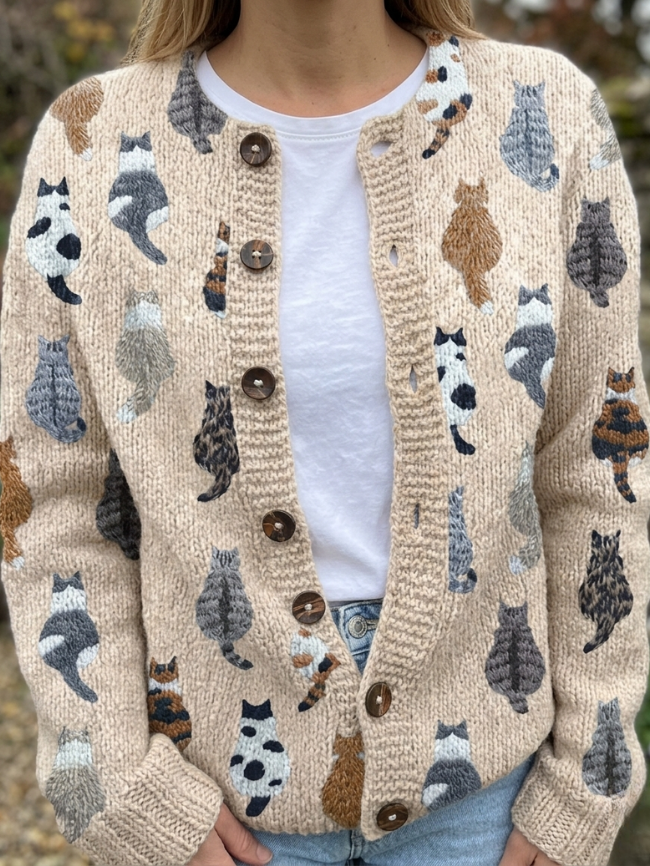Charlotte | Cardigan en maille imprimé chats