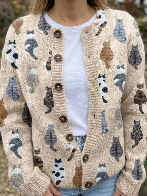 Charlotte | Cardigan en maille imprimé chats